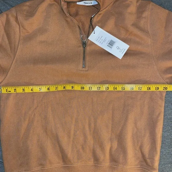 NWT |THAKOON 100% Cotton Ribbed Collar Terry Lined Quarter Zip Pullover Camel XS - Picture 6 of 7